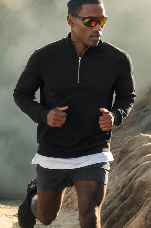Men's Knitted Zip Long Sleeve Sweater - Tencel & Cotton & Silk