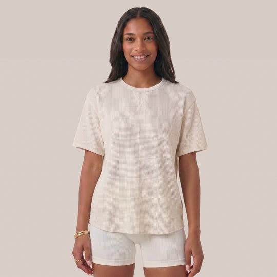 Women's Short Sleeve Relaxed Shirt in Waffle - Athletic Knit