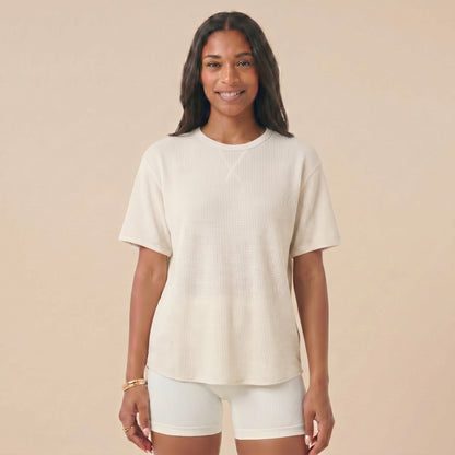 Women's Short Sleeve Relaxed Shirt in Waffle - Athletic Knit
