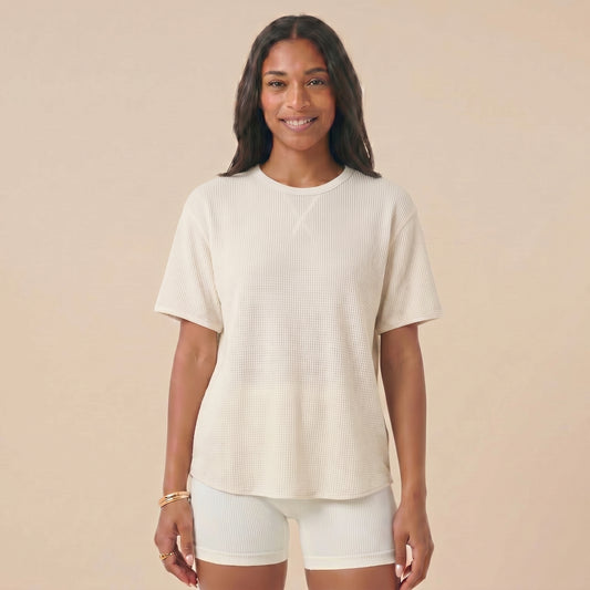 Women's Short Sleeve Relaxed Shirt in Waffle - Athletic Knit