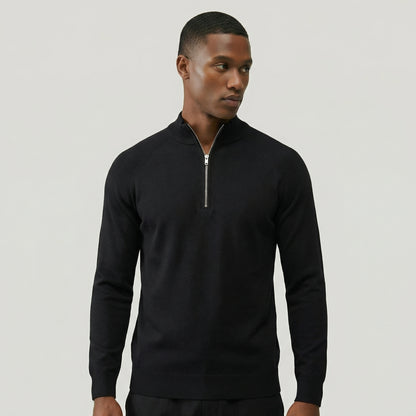 Men's Knitted Zip Long Sleeve Sweater - Tencel & Cotton & Silk