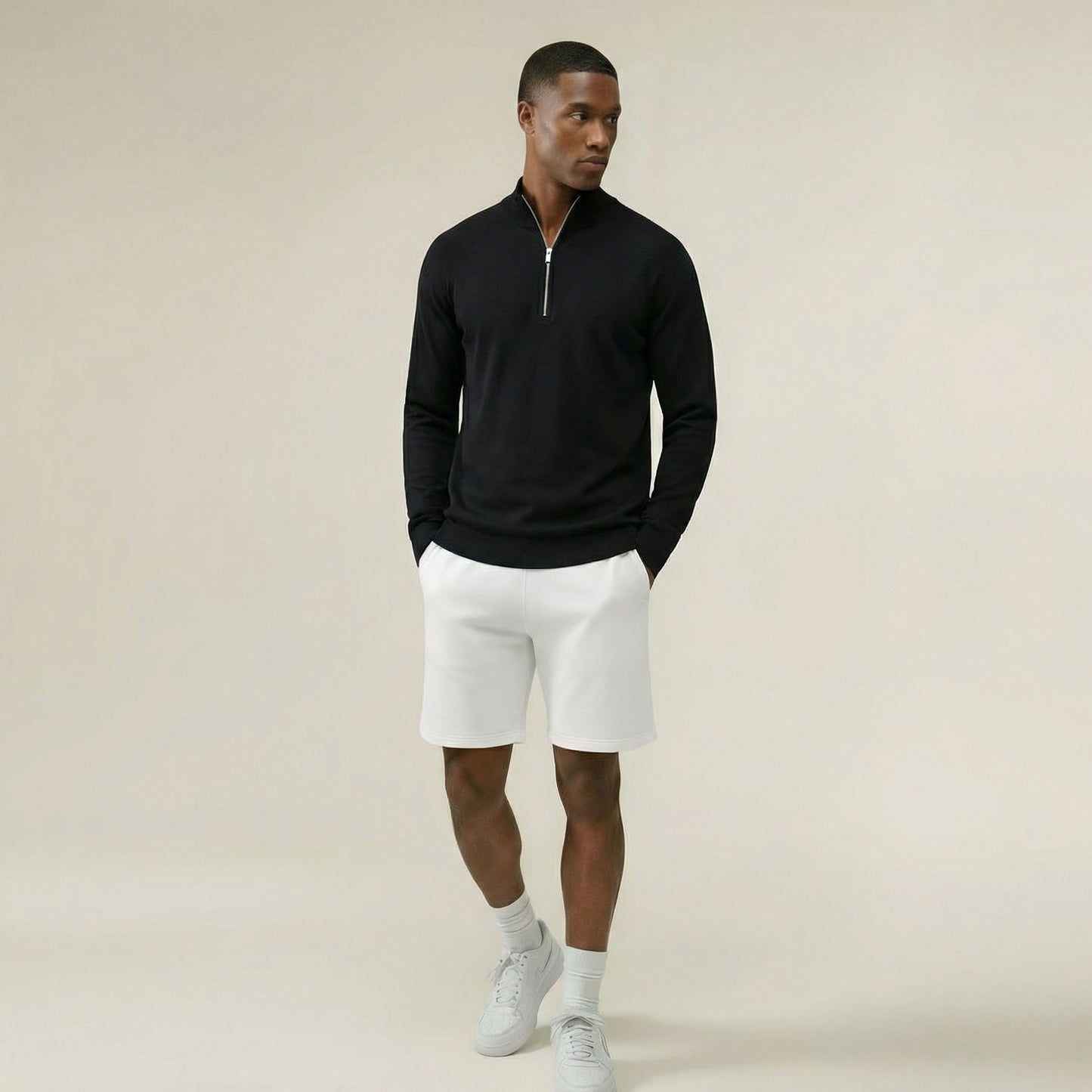 Men's Knitted Zip Long Sleeve Sweater - Tencel & Cotton & Silk