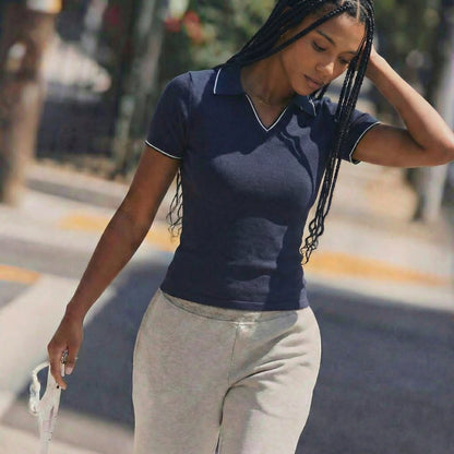 Women's Knitted Short Sleeve Polo - Tencel & Cotton & Silk