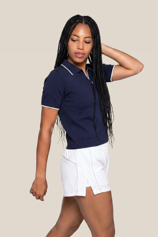 Women's Knitted Short Sleeve Polo - Tencel & Cotton & Silk