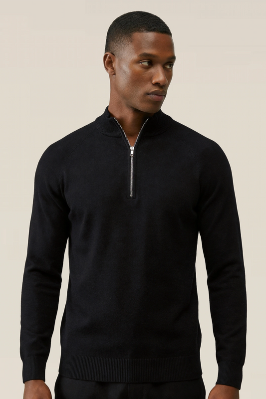 Men's Knitted Zip Long Sleeve Sweater - Tencel & Cotton & Silk