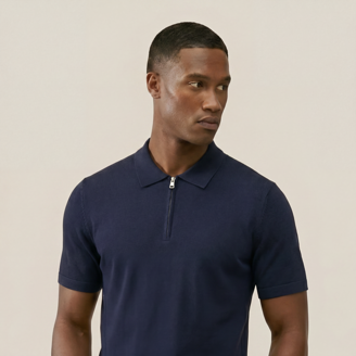 Men's Knitted Short Sleeve Polo - Tencel & Cotton & Silk