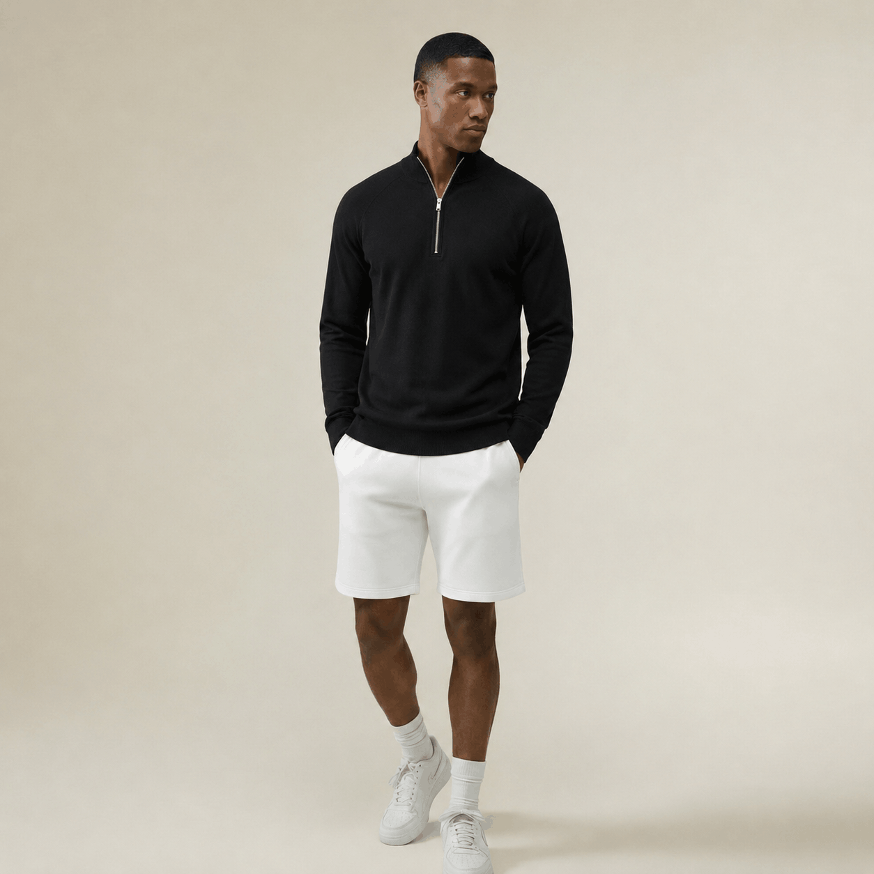 Men's Knitted Zip Long Sleeve Sweater - Tencel & Cotton & Silk