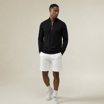 Men's Knitted Zip Long Sleeve Sweater - Tencel & Cotton & Silk