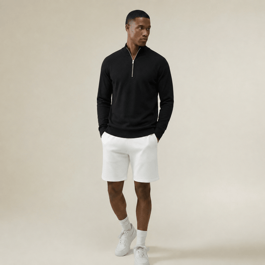 Men's Knitted Zip Long Sleeve Sweater - Tencel & Cotton & Silk