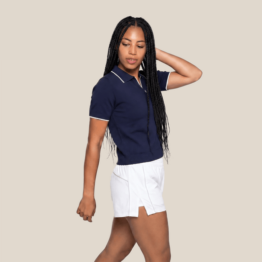 Women's Knitted Short Sleeve Polo - Tencel & Cotton & Silk