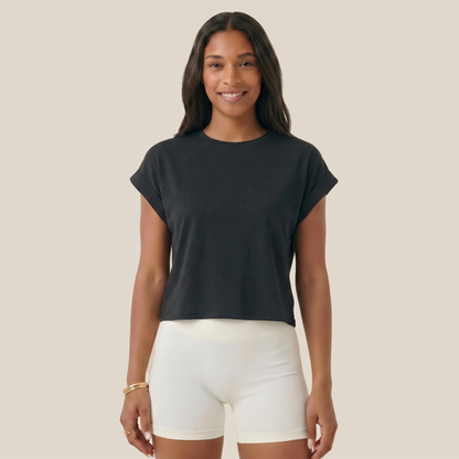 Women's Knitted Short Sleeve Shirt - Linen&Cotton