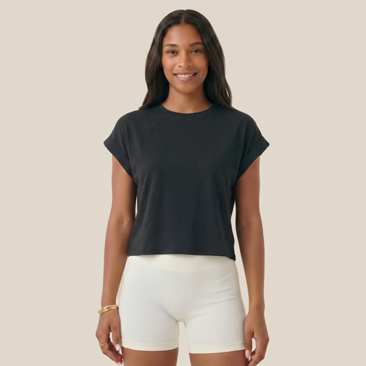 Women's Knitted Short Sleeve Shirt - Linen&Cotton
