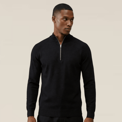 Men's Knitted Zip Long Sleeve Sweater - Tencel & Cotton & Silk